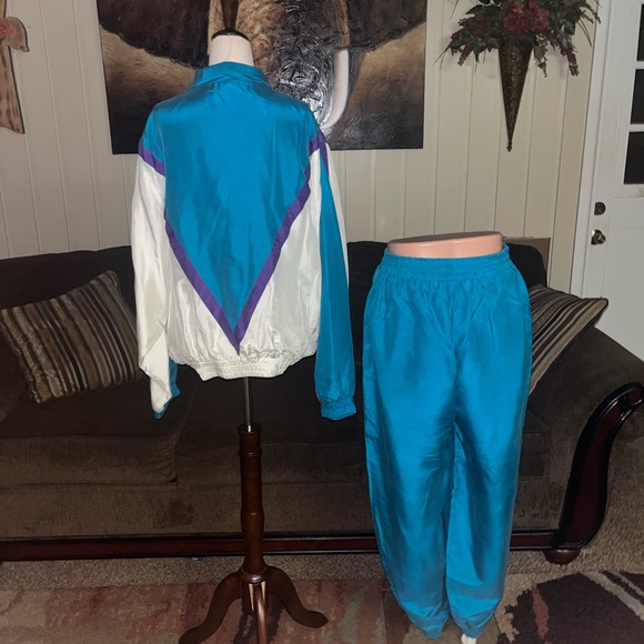 Naked Silk • Large • Turquoise/White • Silk • Jacket & Pants Set • Tracksuit - Picture 8 of 16